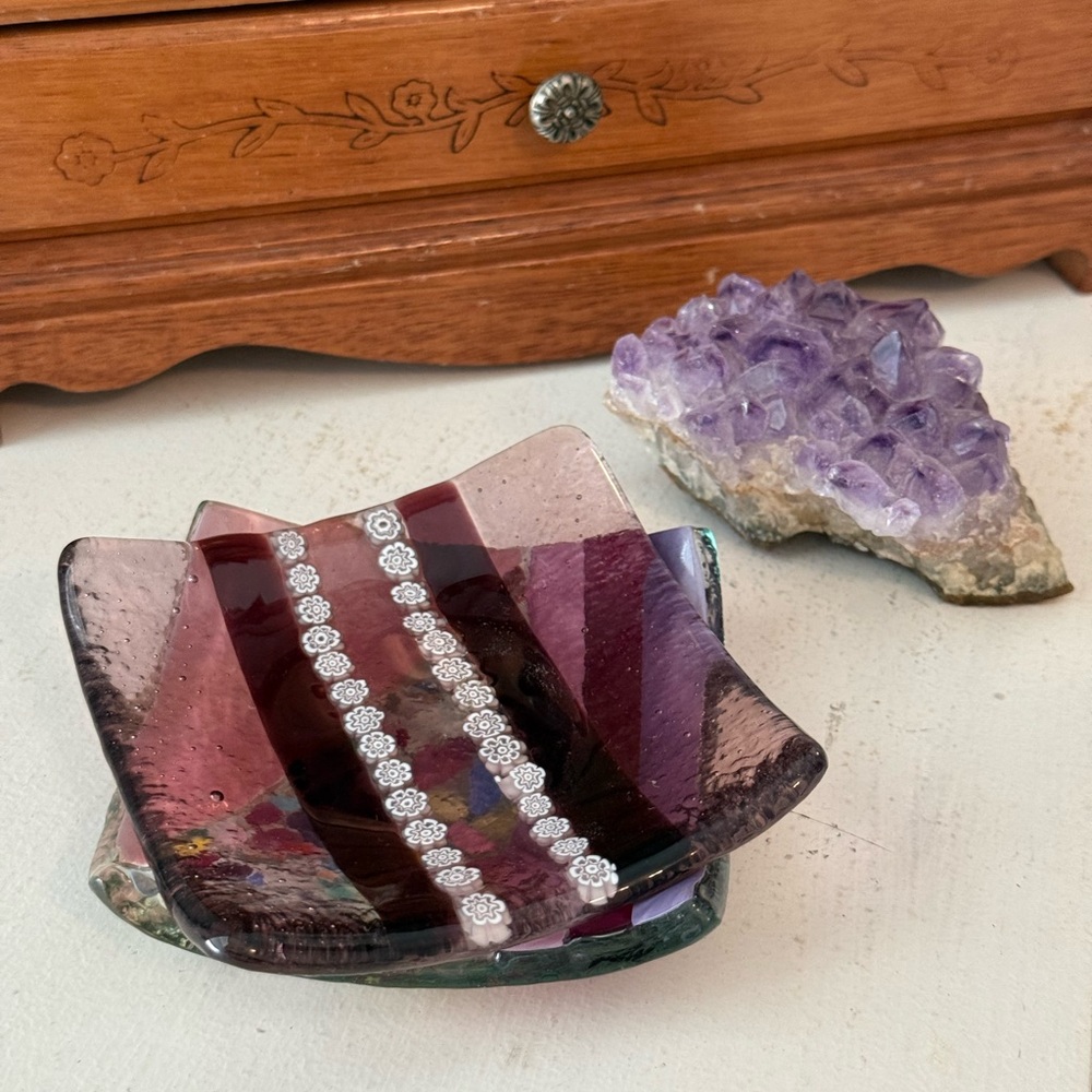Murano Glass Decorative Dish - Purple and Black